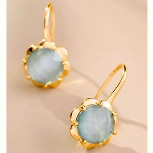 Anthropologie Gold and Blue Fishhook Earrings